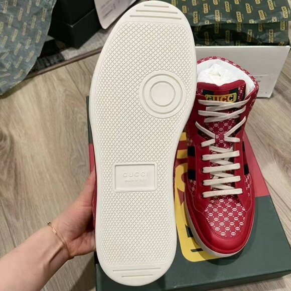 NIB Authentic Gucci-Dapper Dan Calfskin GG Micro Monogram Mens High Top Sneakers - Picture 6 of 7